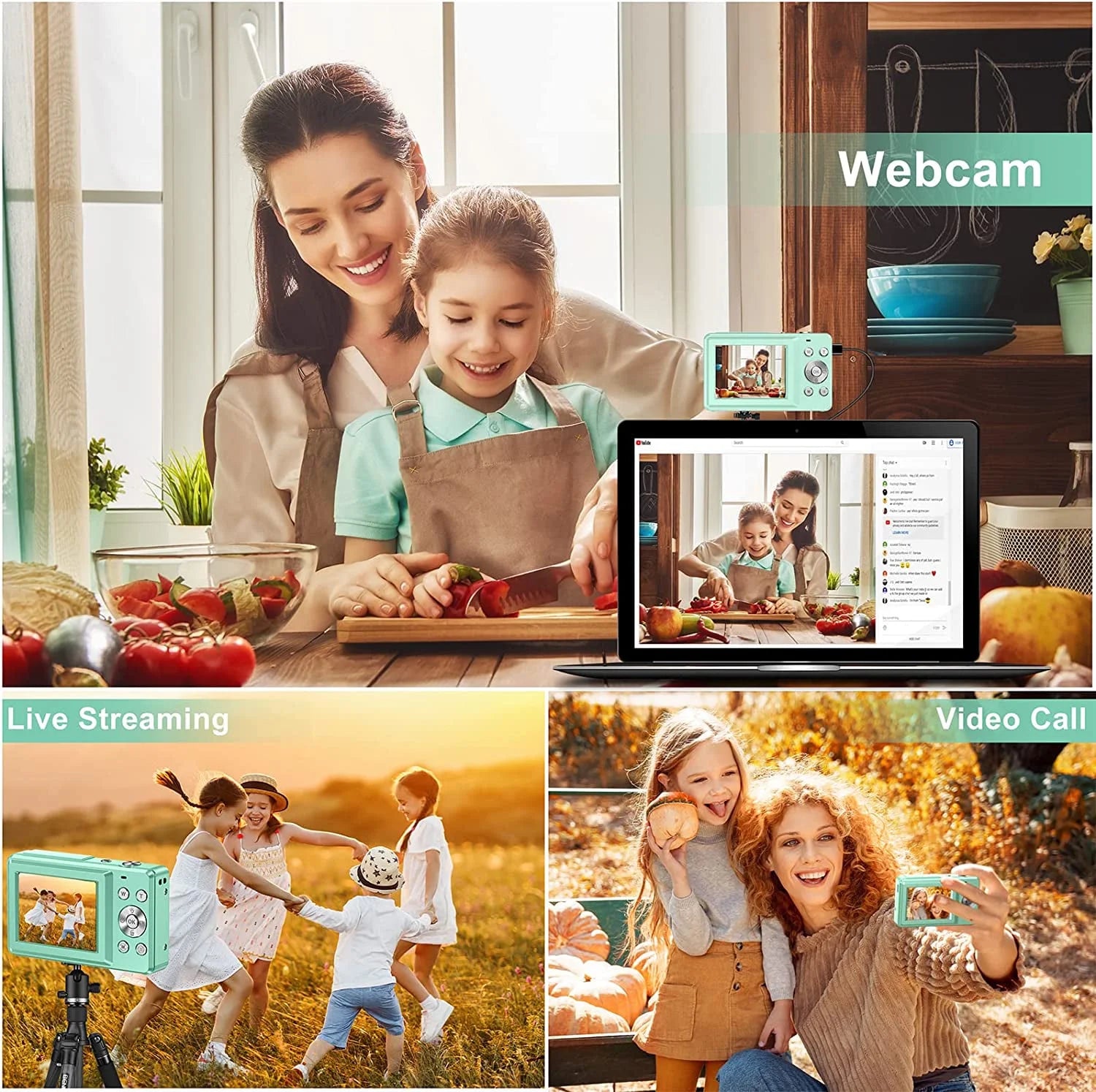 1080P Compact Digital Camera with 16X Zoom and 32GB Card - Ideal Starter Camera for Teens, Students, and Seniors (Green)