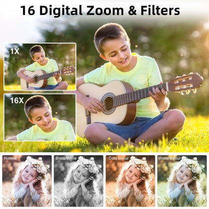 1080P Compact Digital Camera with 16X Zoom and 32GB Card - Ideal Starter Camera for Teens, Students, and Seniors (Green)
