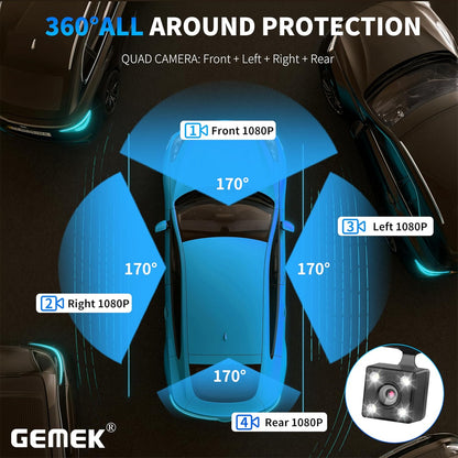 4 Channel Dash Cam 360° View 5G Wifi & APP Control,  2K Front and Rear Inside, Left Right Dash Camera for Cars Free 64GB TF Card, G-Sensor, Night Vision, 24H Parking Mode
