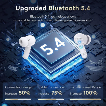 Wireless Earbud, 5.4 Bluetooth Headphones in Ear Stereo Bass Earphones Noise Cancelling Earbuds 36H Dual Mic Call, LED Display IP7 Waterproof Sport Headset for Android Ios